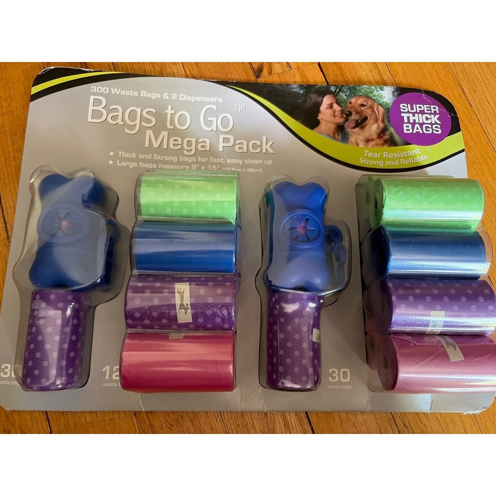 Bags to Go Mega Pack Dog Waste Bags 300 Count w 2 Dispensers Pet Cleanup